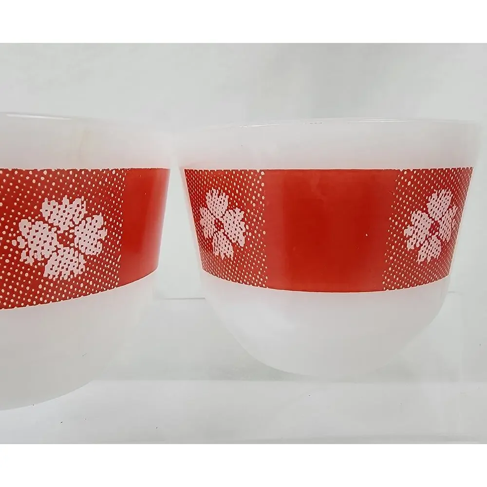 Set 3 Vintage Federal Glass Red & White Gingham Checkered 3oz Custard Cups EUC!